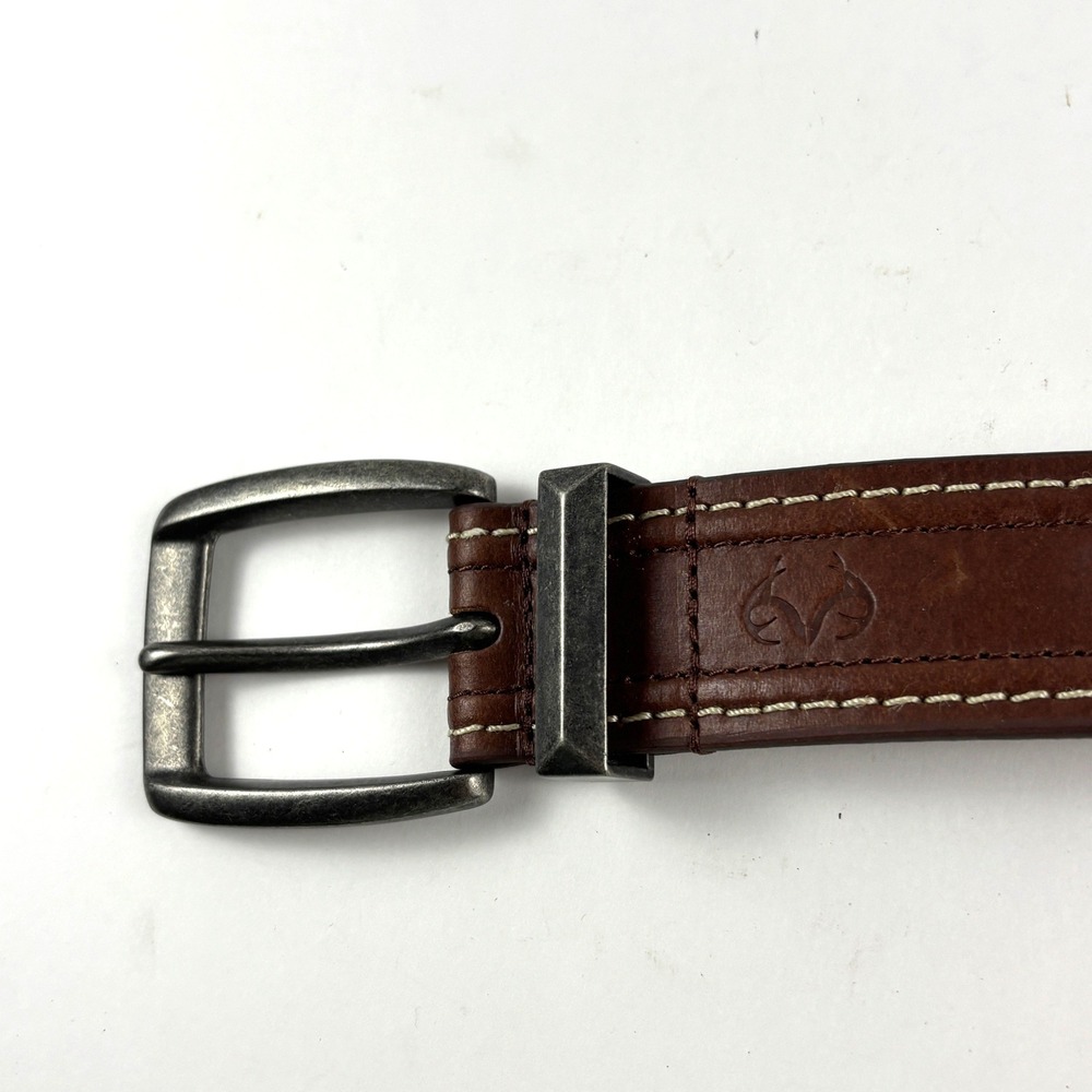 New Realtree Leather Belt Mens 40 Brown Stitched Rugged Outdoor Accessory Rustic